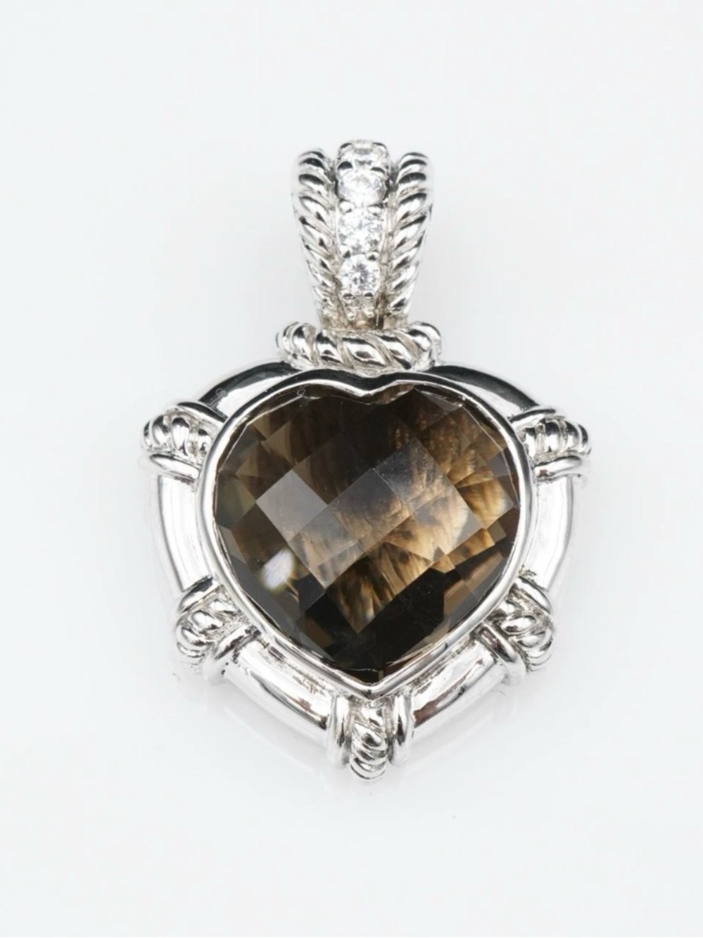 Judith Ripka Smoky Quartz  Heart Sterling Silver & CZ Enhancer Pendant